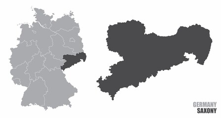 The Saxony dark silhouette map and its location in Germany