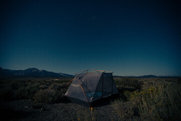Camping at Night in the Desert under the stars