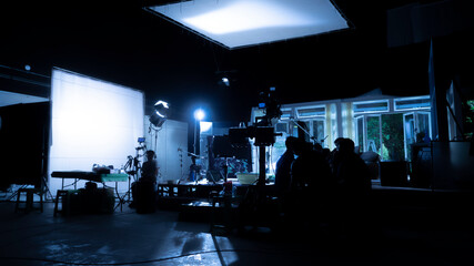 Silhouette images of video production behind the scenes or b-roll or making of TV commercial movies...