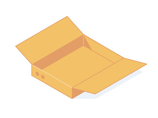 Open cardboard isometric box for warehouse and delivery concept.
