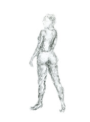 Obraz na płótnie Canvas A woman looking back. a female standing sketch drawing