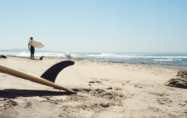 Surfboards and Surfers on the Beach