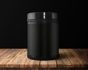 3D Illustration. Supplement bottle isolated on wood background.