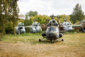 cemetery of old helicopters, old equipment