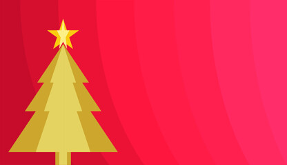 Fondo rojo con árbol de navidad dorado.