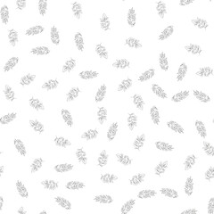 Doodle simple vector seamless pattern of hand-drawn leaves. Seamless pattern of hand-drawn branches. Big floral botanical set. Isolated on white background.