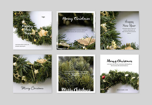 Christmas Social Media Layouts with Festive Greenery Images