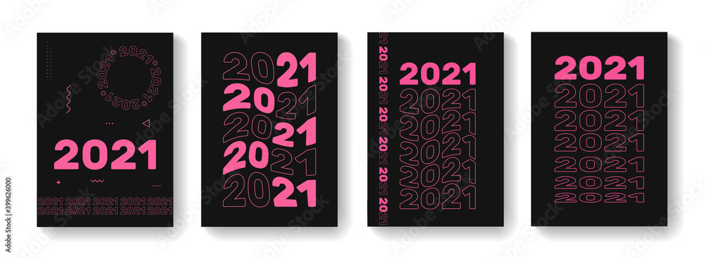 Poster set of futuristic 2021 modern posters. abstract 2021 typography vector design. happy new year covers