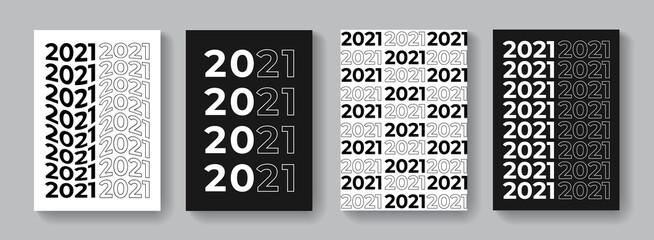 Set of futuristic 2021 modern posters. Abstract 2021 typography vector design. Happy New Year covers.