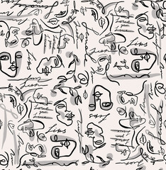 abstract pattern with humans faces.Vector illustration in vintage style.