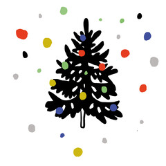 Hand drawing winter minimalistic illustration with fir tree, Christmas postcard in scandinavian style.
