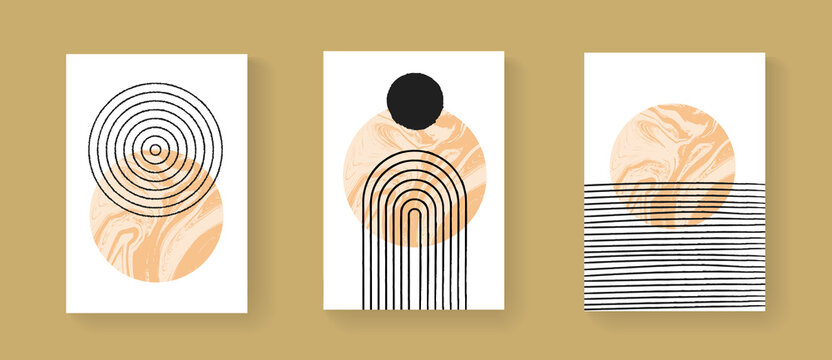 Collection of modern geometic covers. Mid-centuary hand painted composition vector design. Minimal decorative design for Posters, Brochures and Banners.