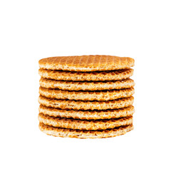 Isolated die cut clipping traditional authentic Dutch Netherland sweet fresh homemade delicious tasty stack brown golden waffle piece butter caramel honey dessert cafe with coffee tea call Stroopwafel