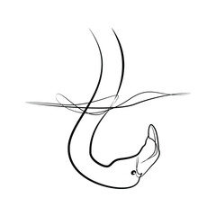 Flamingo upside down in one line. Black line vector illustration on white background