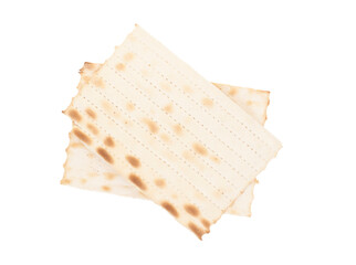 Matzo (or matzah) traditionally Jewish bread isolated on white background. Top view.