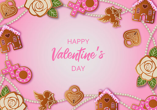 valentine's day greeting card with gingerbread cookies