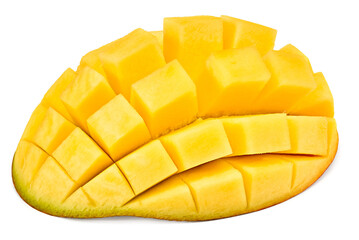 fresh sliced mango isolated on white background. exotic fruit. clipping path