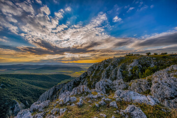 Sunset in the Turda gorge in Transylvania