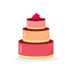 Birthday or wedding cake on white background.