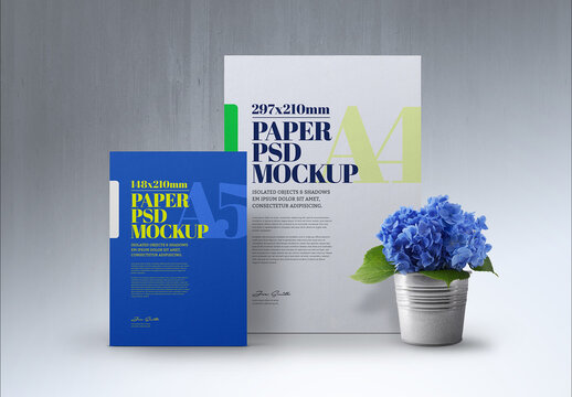 Flyer Mockup with Hydrangea Pot