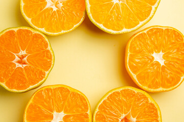 top view fresh tangerine slices on the white background fresh color orange citrus photo fruit