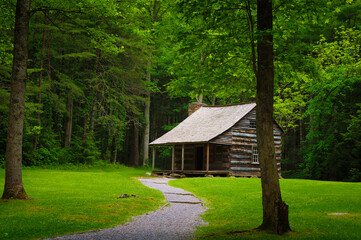 Settlers Cabin Cades Cove Valley in The Tennessee Smoky Mountains