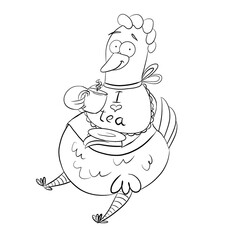Drawn chicken with a cup of tea. Drawing in digital.

JPG 4000x4000, 400dpi