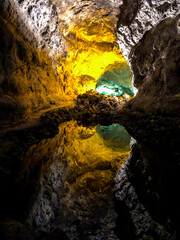 Colorful cave reflection in the Canary Islands.