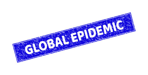 Grunge GLOBAL EPIDEMIC rectangle stamp seal. GLOBAL EPIDEMIC hole caption is located inside rectangle with frame. Rectangular seal with grunge texture in blue color.