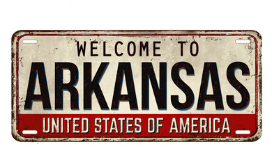 Welcome to Arkansas vintage rusty metal plate