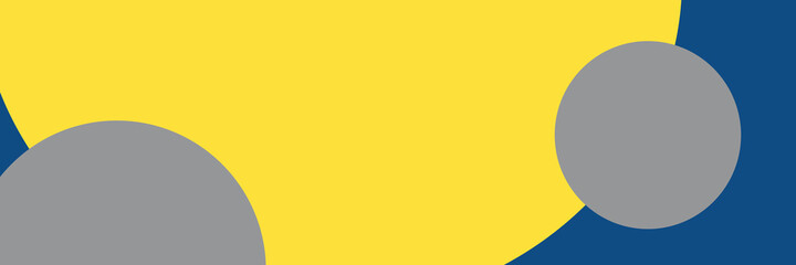 Three color abstract background of trendy colors 2021 and 2020. Yellow, grey and classic blue. Circles forms, banner. Copy space.