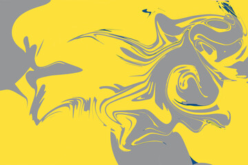 Abstract background of holographic in grey and illuminating yellow colors. Fluid art. Concept of colors of 2021 year.