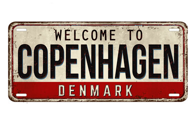 Welcome to Copenhagen vintage rusty metal plate