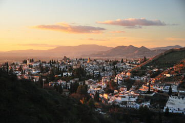 Panoramic view on Albayzin Granada with clouds, Andalusia, Spain in December 2020