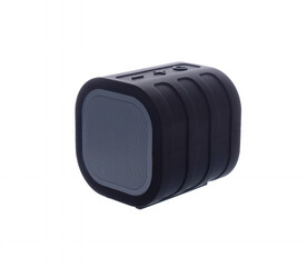rubberized shockproof moisture proof black portable bluetooth speaker. at the top of the control...