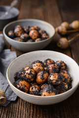 Sweet Slovakian Christmas pastry Opekance also known as Bobalky or Pupaky with poppy seeds