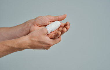 bandaged thumb health problems medicine patient isolated background