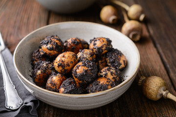 Sweet Slovakian Christmas pastry Opekance also known as Bobalky or Pupaky with poppy seeds