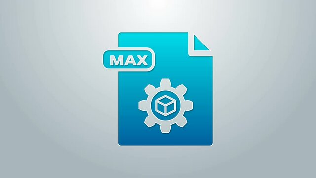 Blue line MAX file document. Download max button icon isolated on grey background. MAX file symbol. 4K Video motion graphic animation