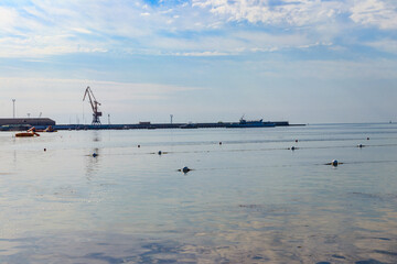 View of sea port and the Black sea in Skadovsk, Ukraine