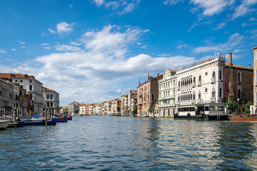 Grand canal for gondola in travel europe city. Old italian architecture with landmark bridge, romantic boat. Venezia. Italy, Venice.