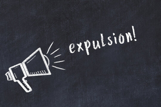 Chalk sketch of loudspeaker and inscription expulsion