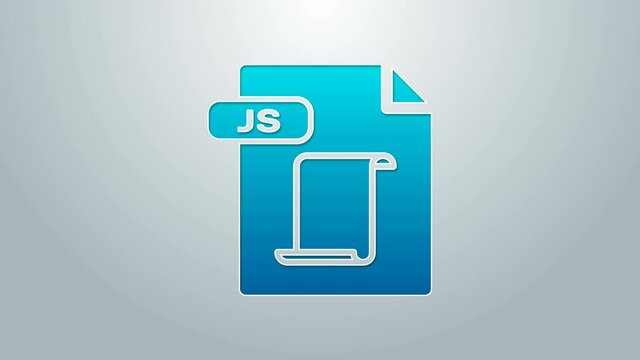 Blue line JS file document. Download js button icon isolated on grey background. JS file symbol. 4K Video motion graphic animation