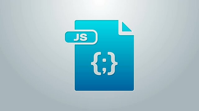 Blue line JS file document. Download js button icon isolated on grey background. JS file symbol. 4K Video motion graphic animation