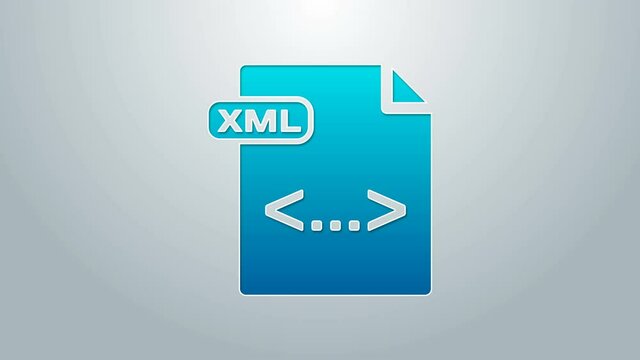 Blue line XML file document. Download xml button icon isolated on grey background. XML file symbol. 4K Video motion graphic animation