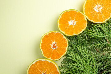 top view fresh tangerine slices on white background orange photo citrus color