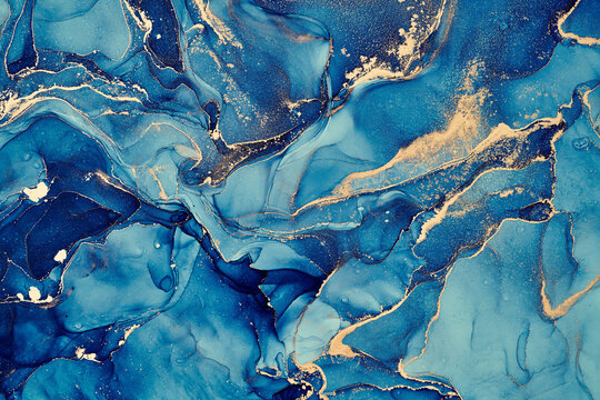 Natural  luxury abstract fluid art painting in alcohol ink technique. Tender and dreamy  wallpaper. Mixture of colors creating transparent waves and golden swirls. For posters, other printed materials