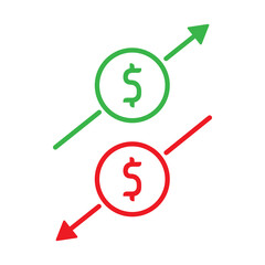 Up and Down arrows with dollar sign in flat icon design on white background