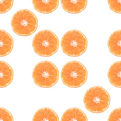 Seamless pattern of tangerines on a white background