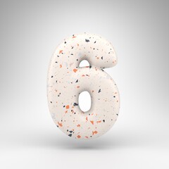 Number 6 on white background. 3D number with terrazzo pattern texture.